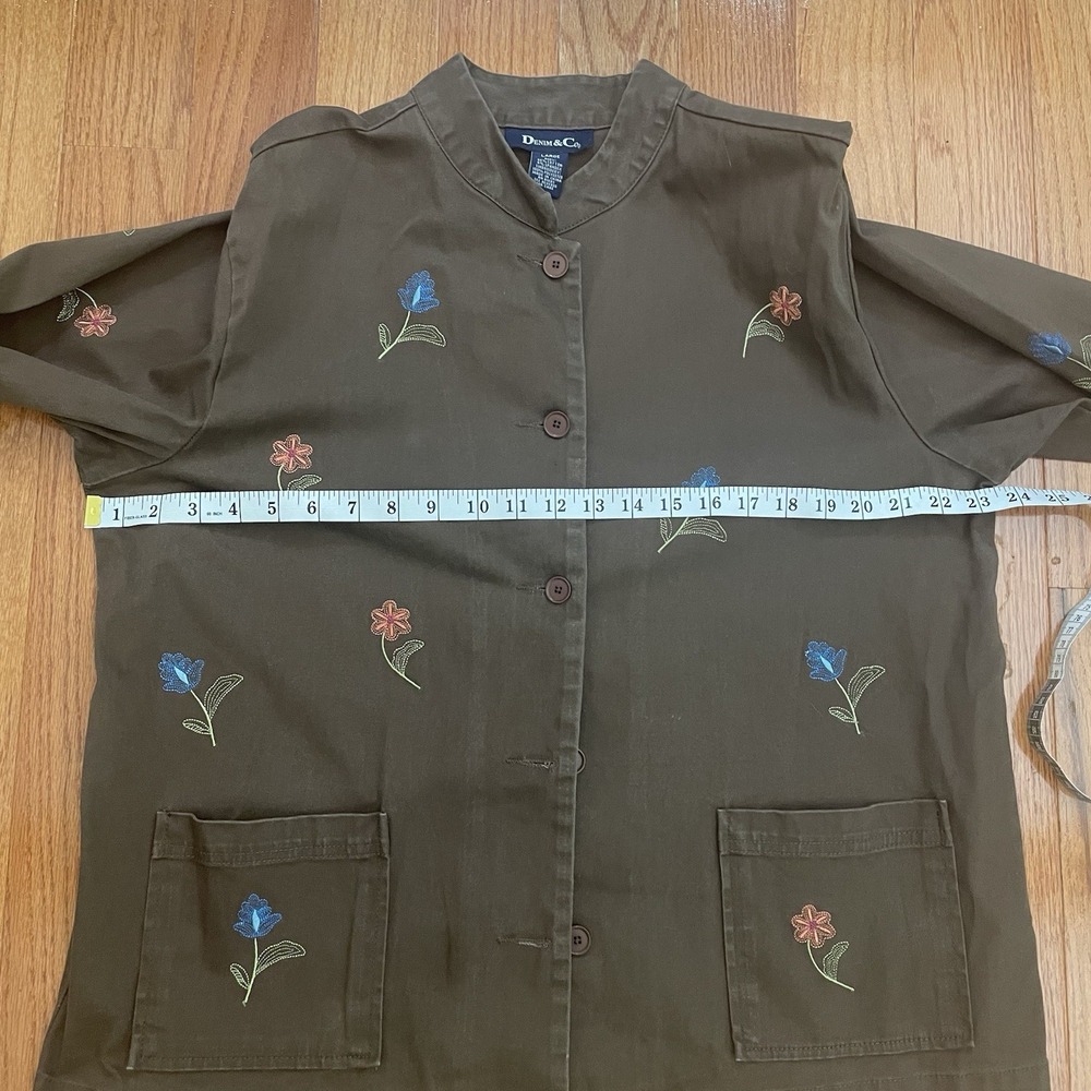 Denim‎ And Company Jacket Women's XL Brown Embroidered Flowers Boho Festival